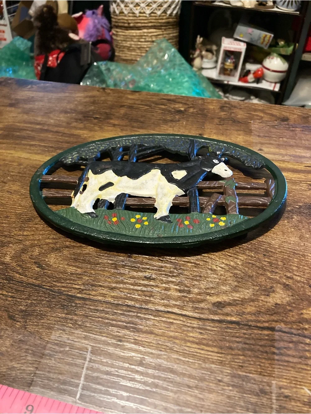 Vintage cast iron cow trivet